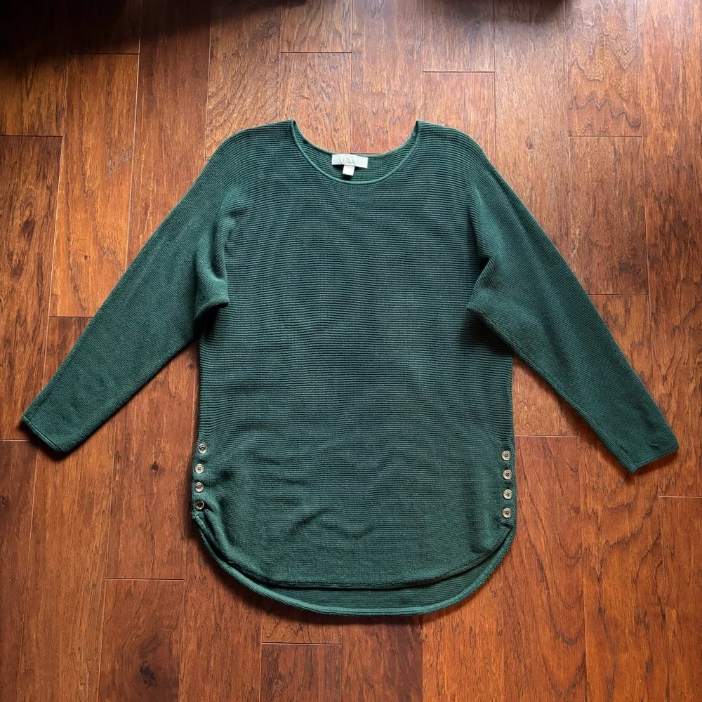 Michael Kors Forest Green Dolman Sleeve Knit Sweater | Size L | Button Hem